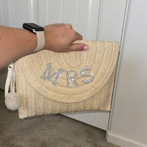 Elegant Bridal Cream Clutch with Pom Poms